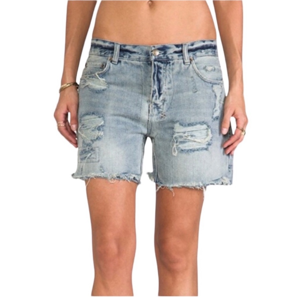 KSUBI Boyfriend Short Midnight & Dusted Distressed Denim Jean Shorts NEW Size 32